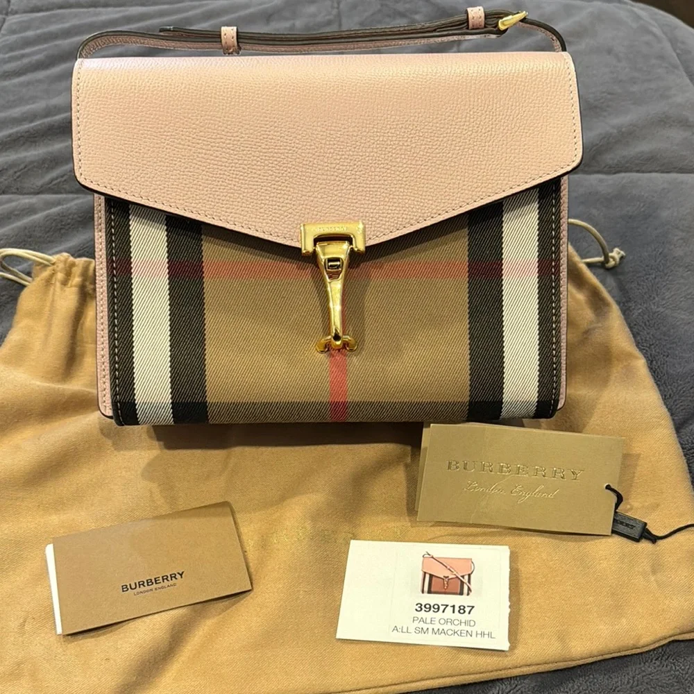 Burberry Derby Calfskin House Check Macken Crossbody Bag Pale Orchid *BRAND NEW*